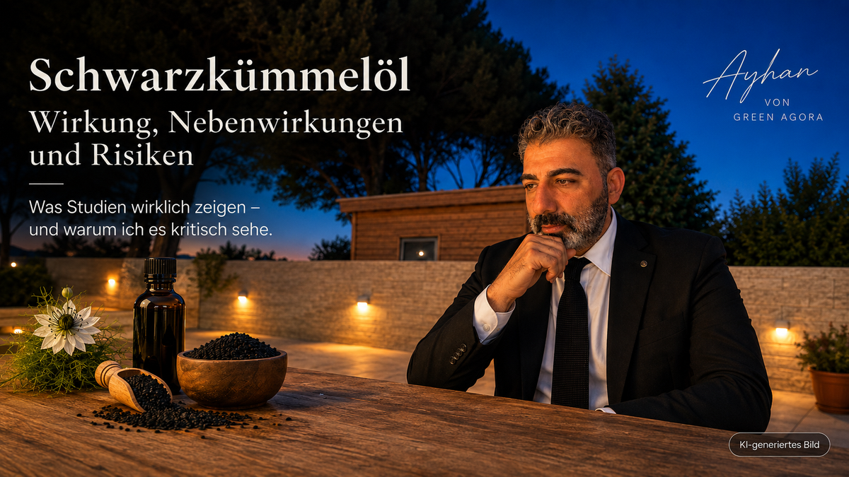 Ayhan von Green Agora mit Schwarzkümmelöl und Schwarzkümmelsamen | kritische Einordnung zu Wirkung, Nebenwirkungen und Risiken