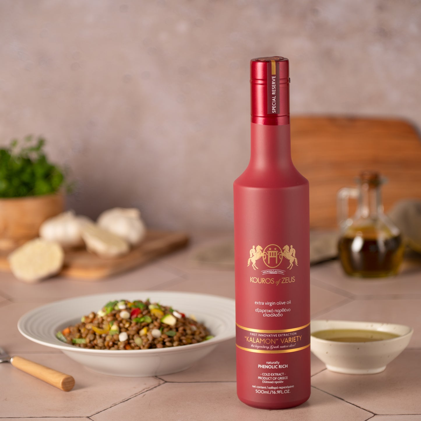 Kouros of Zeus Kalomon Extra Natives Olivenöl,Peloponnes 500 ml, Rote Flasche,Premiumqualität inkl. Versand