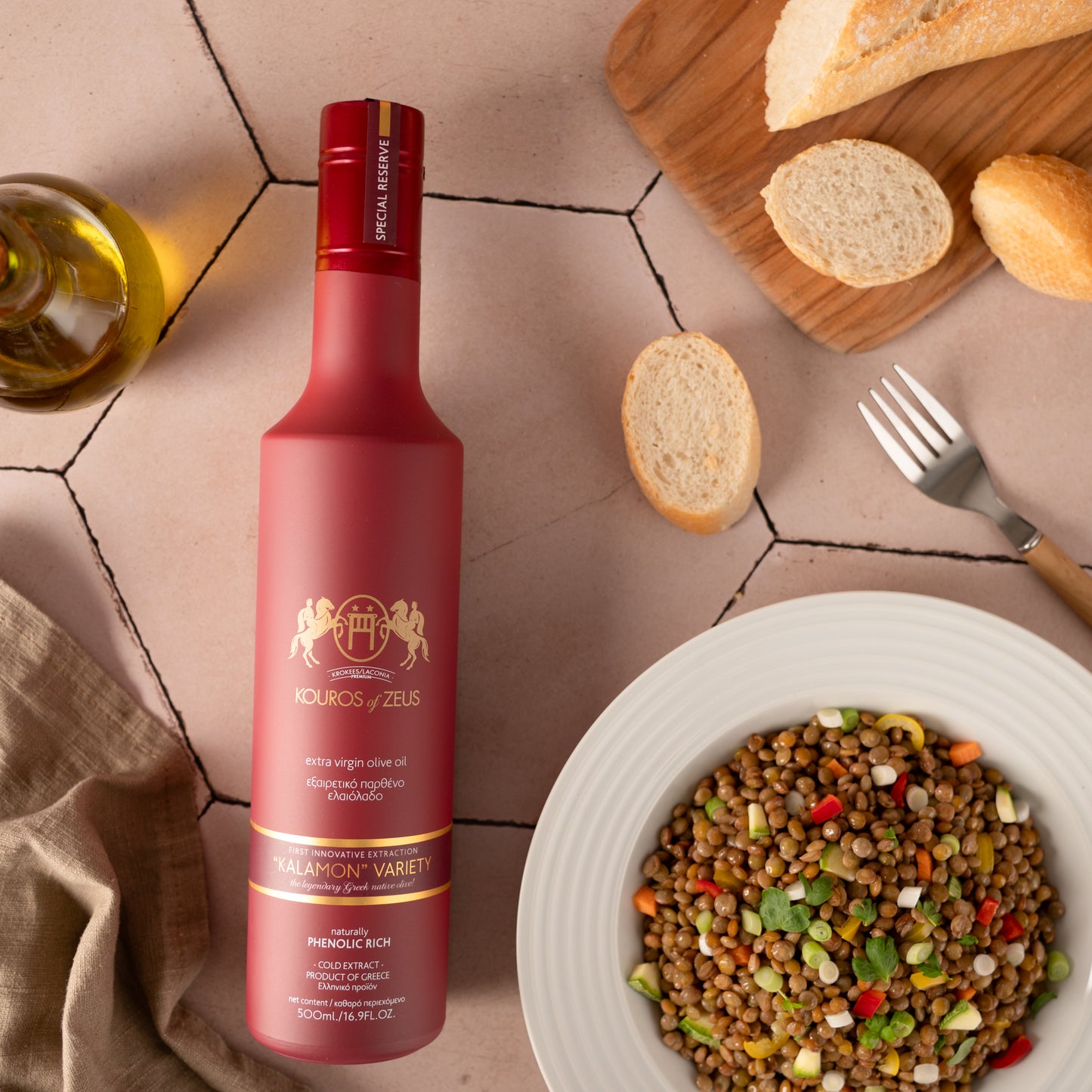 Kouros of Zeus Kalomon Extra Natives Olivenöl,Peloponnes 500 ml, Rote Flasche,Premiumqualität inkl. Versand