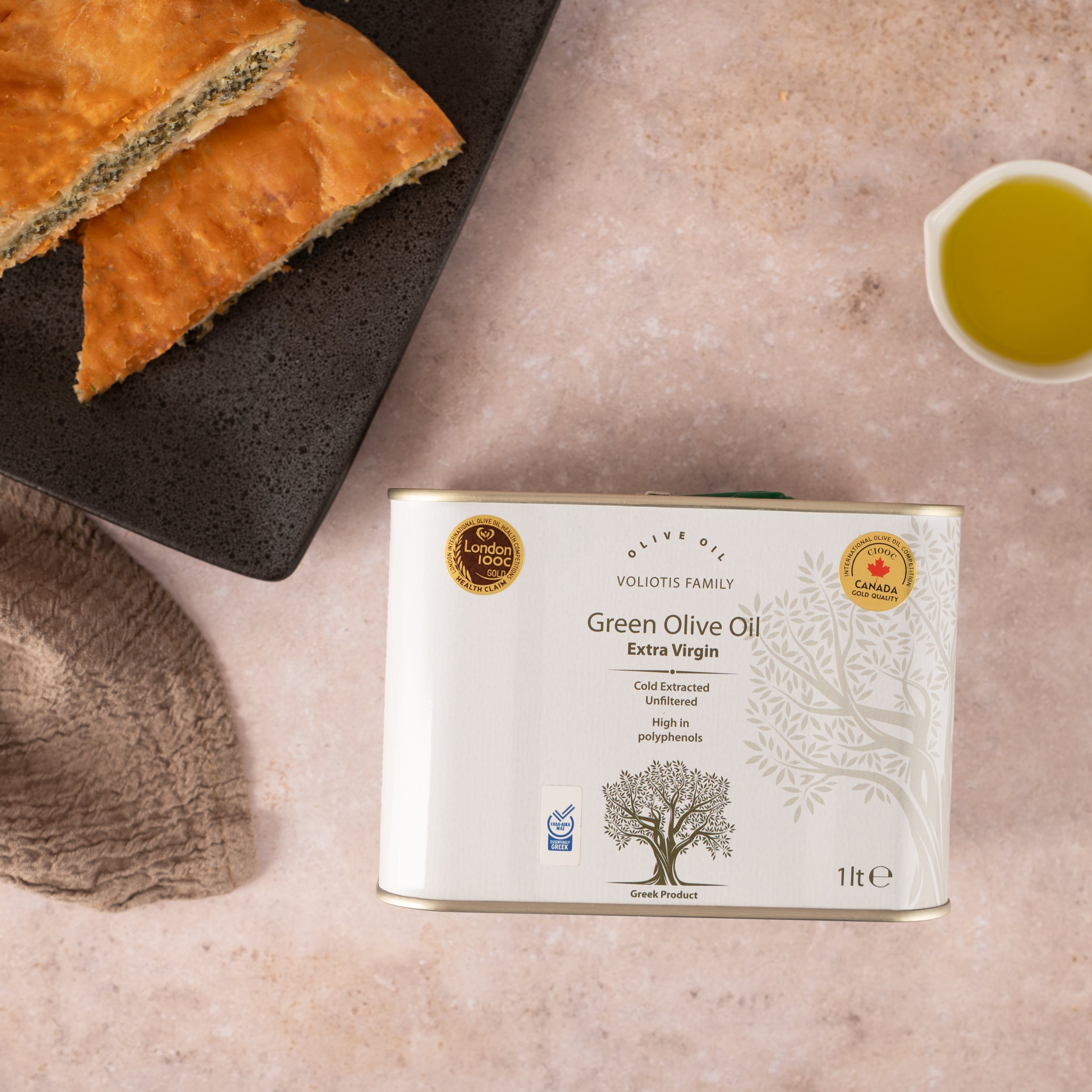 Frühernte Olivenöl 1 Liter Kanister Voliotis Weiße Edition in Geschenktüte