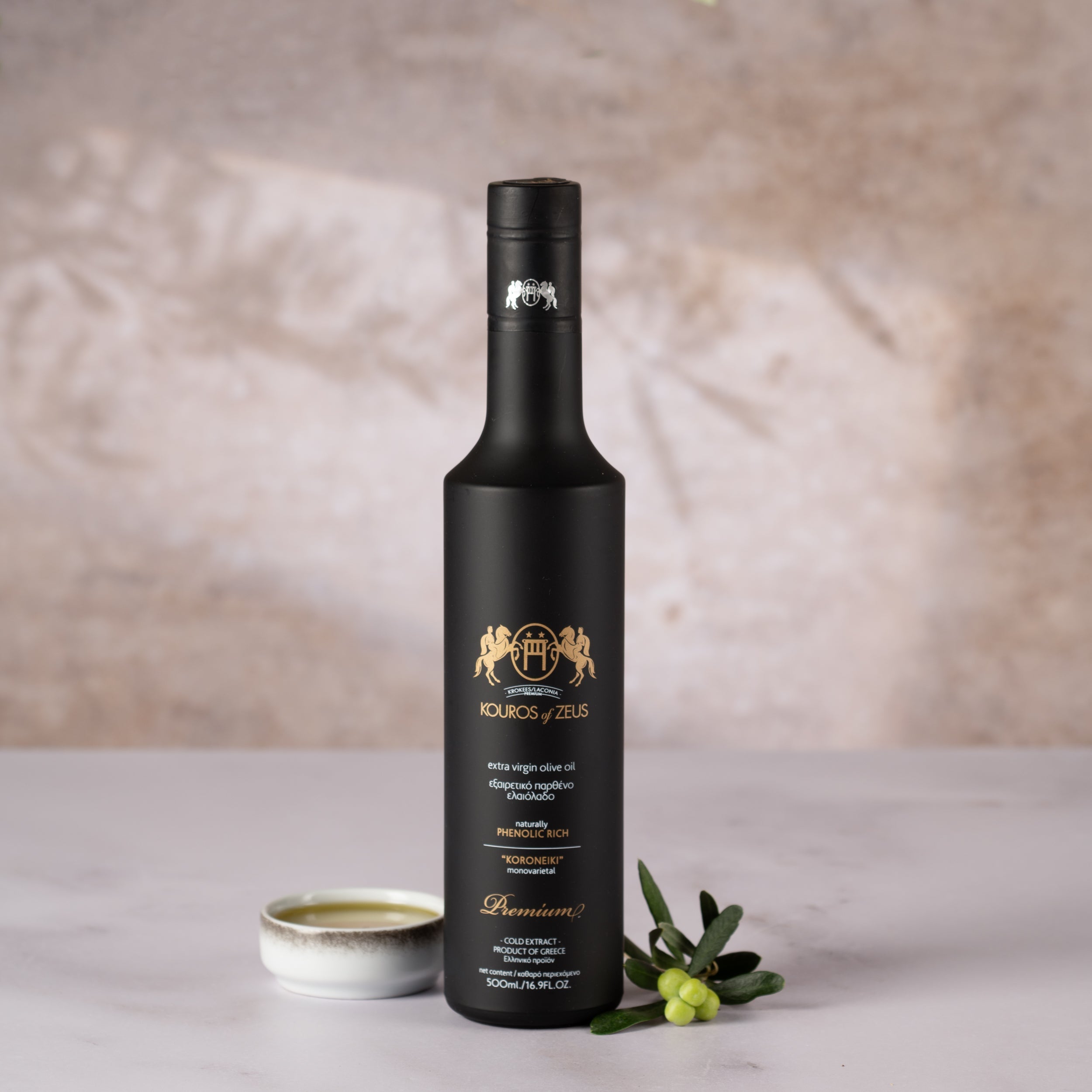 Olivenöl Exklusive Schwarze Edition 500ml | Kouros of Zeus | HOCO Oleocanthal | Koroneiki mit reichem Polyphenolprofil