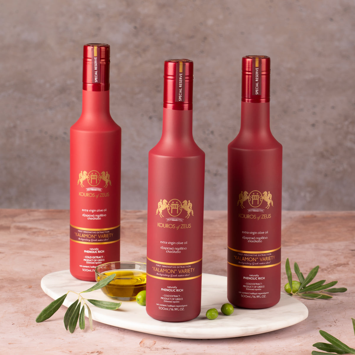 Olivenöl Set | 3x500ml | Kouros of Zeus | HOCO | High Polyphenol Oleocanthal | Lakonien Peloponnes | Rote Edition