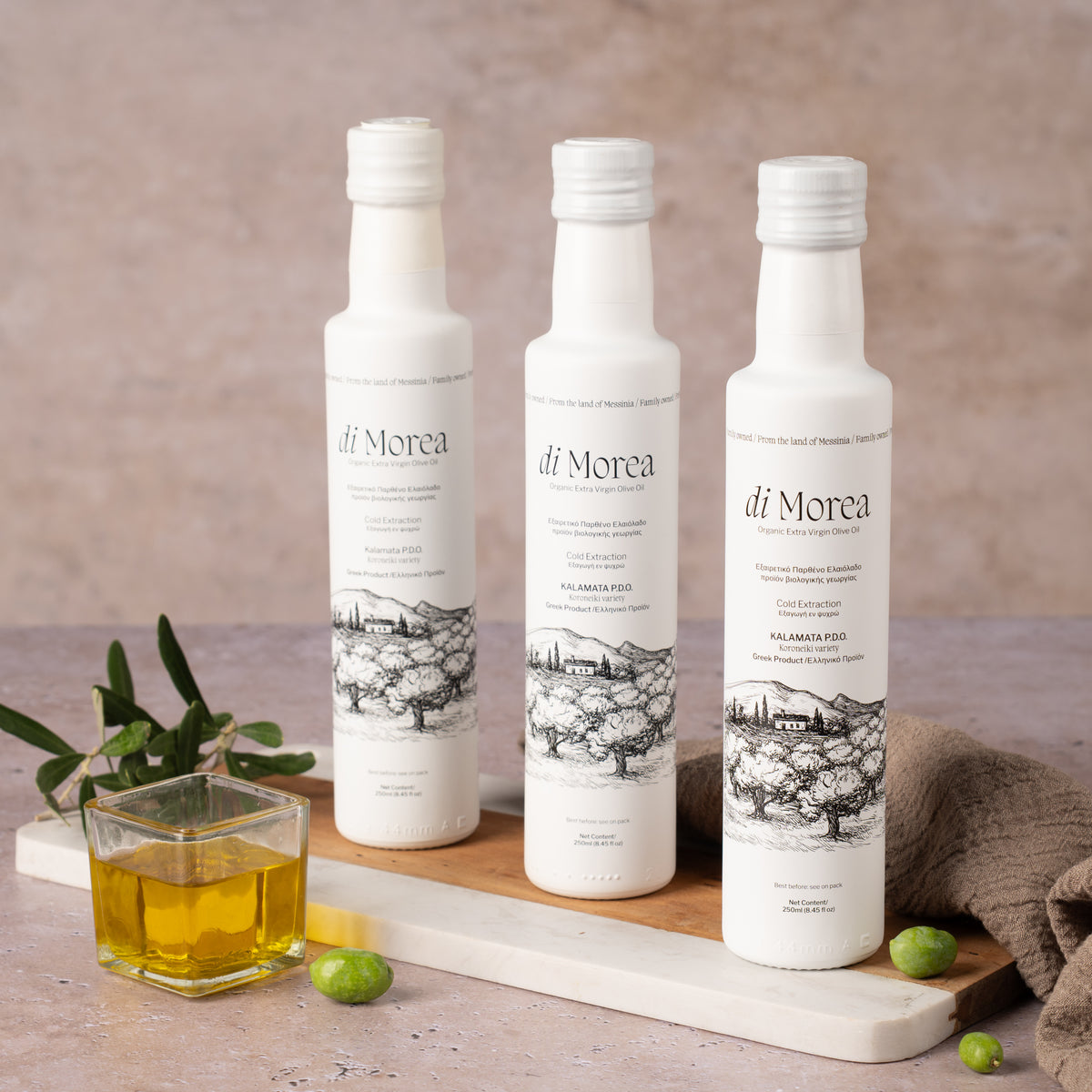 Di Morea Bio Olivenöl Set 3×250 ml – PDO Kalamata HOCO Weiße Edition