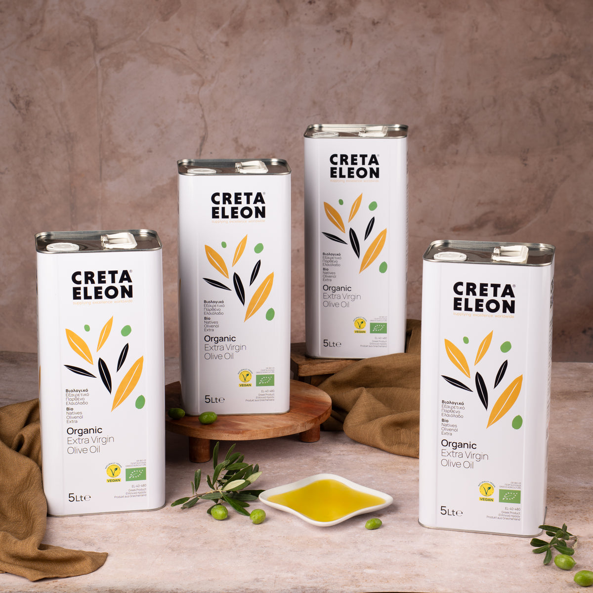 Bio Olivenöl 5L | Creta Eleon | 4er Set | HOCO | Extra Natives Premium | Kaltgepresst aus Kreta | Kanister