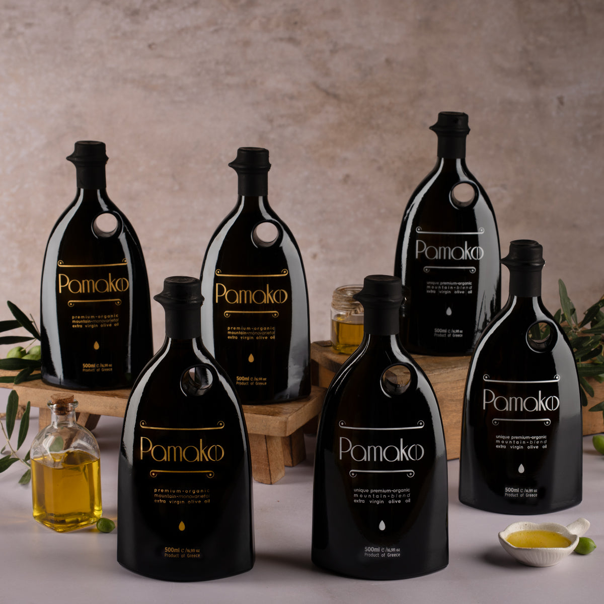 Pamako Bio Olivenöl Set 6×500 ml | 3× Gold Monovarietal & 3× Silver Blend