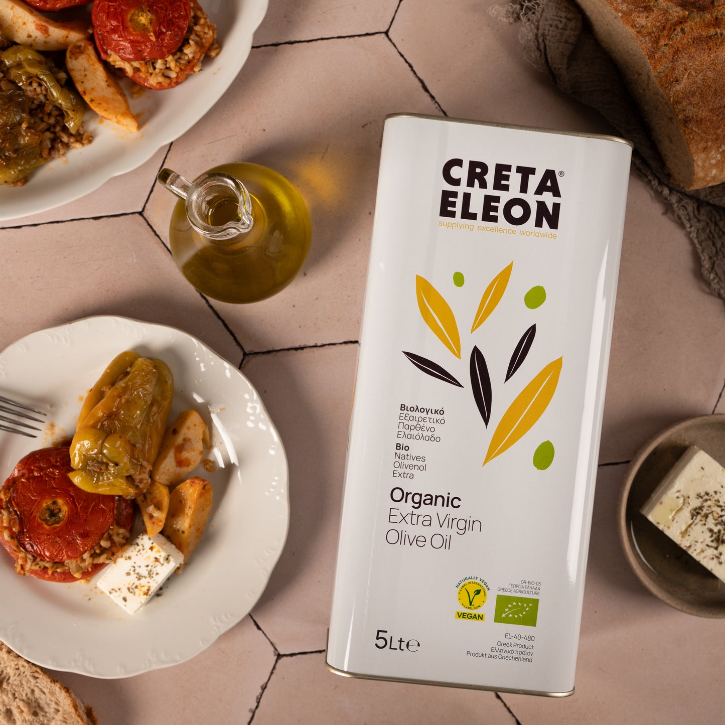 Bio Olivenöl 5L | Creta Eleon | 4er Set | HOCO | Extra Natives Premium | Kaltgepresst aus Kreta | Kanister