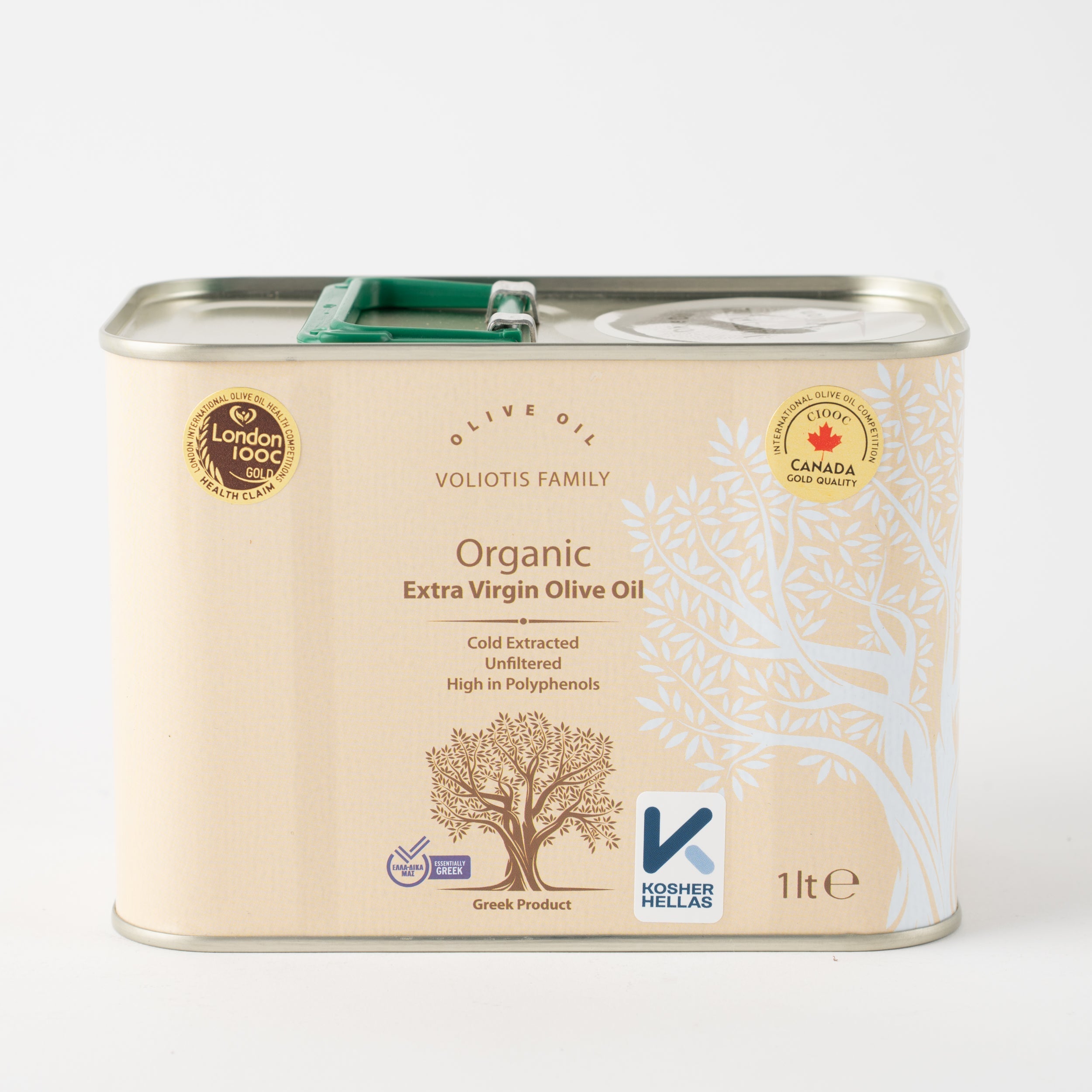 Bio Olivenöl 1 Liter Kanister Voliotis Beige Edition in Geschenktüte