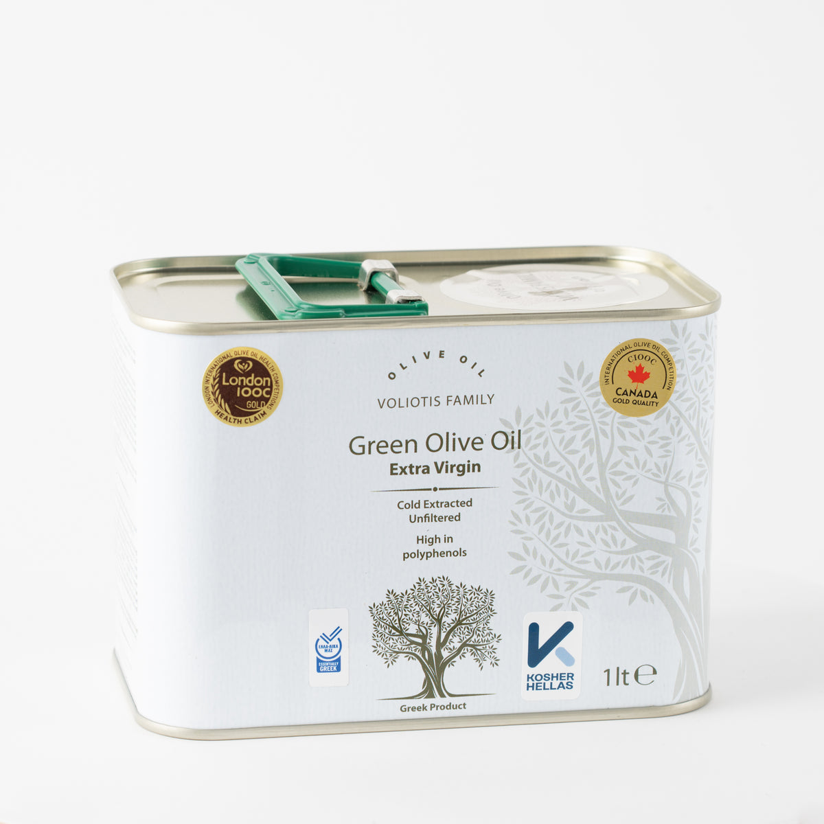 Voliotis Olivenöl Extra Nativ 1 L – Frühernte Weiße Edition Kanister aus Griechenland