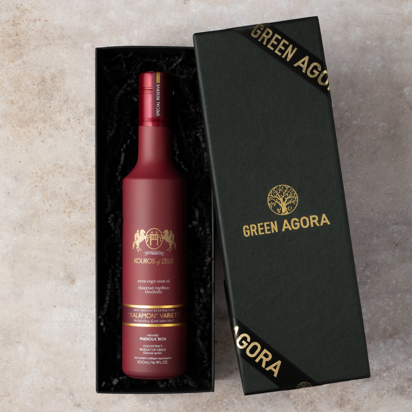 Kouros of Zeus Natives Olivenöl Extra Frühernte 500ml Flasche in edler Box