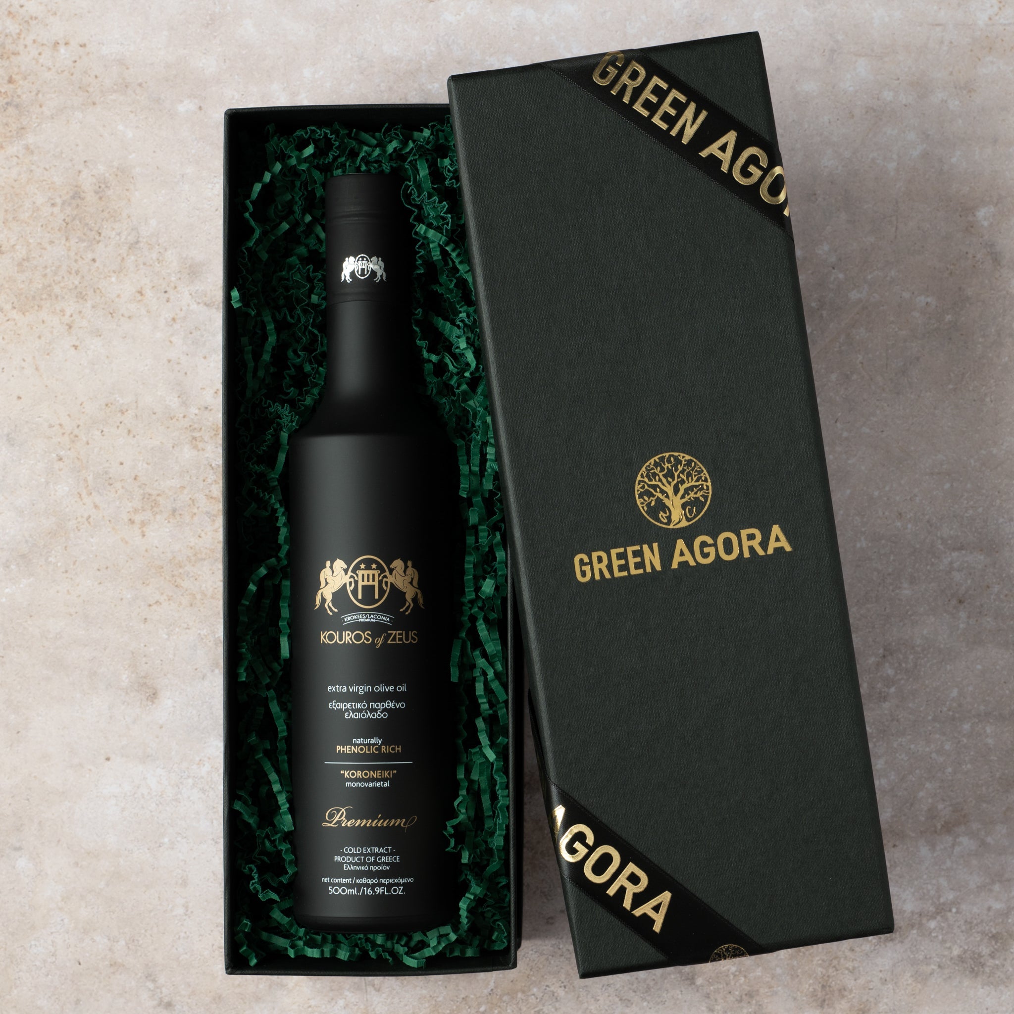 Olivenöl Geschenkbox 500ml: Kouros of Zeus Premium Edition in Schwarz
