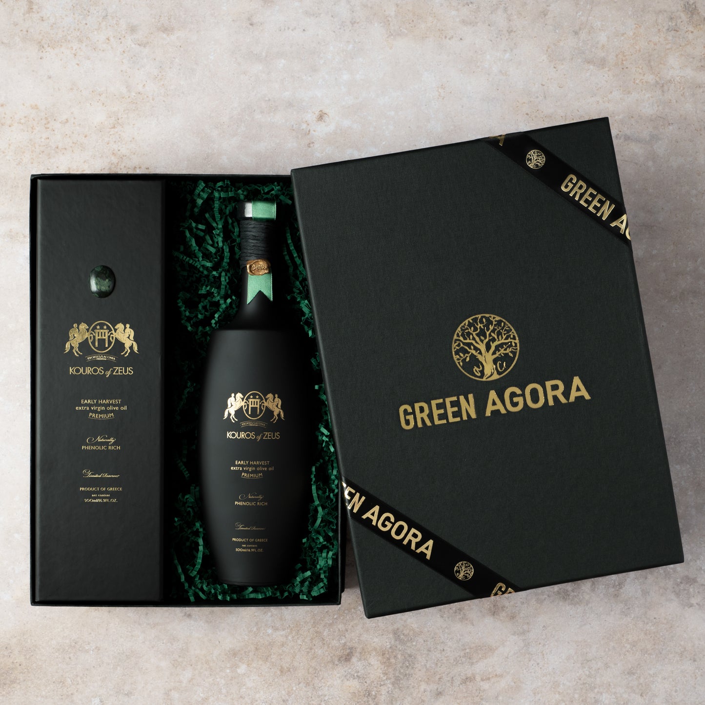 Olivenöl Geschenkset 500ml: Kouros of Zeus Limited Edition mit Krokean Stein