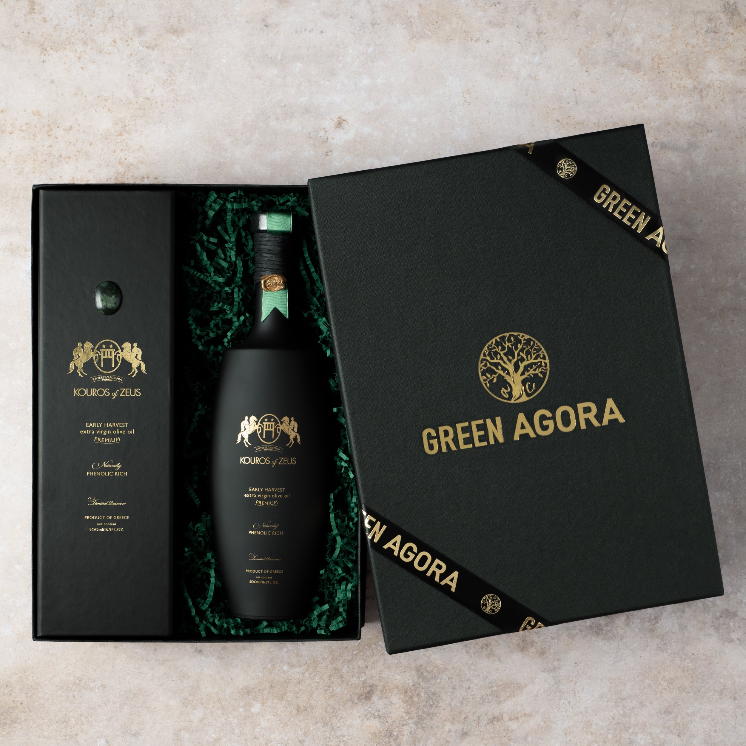 Olivenöl Geschenkset 500ml: Kouros of Zeus Limited Edition mit Krokean Stein