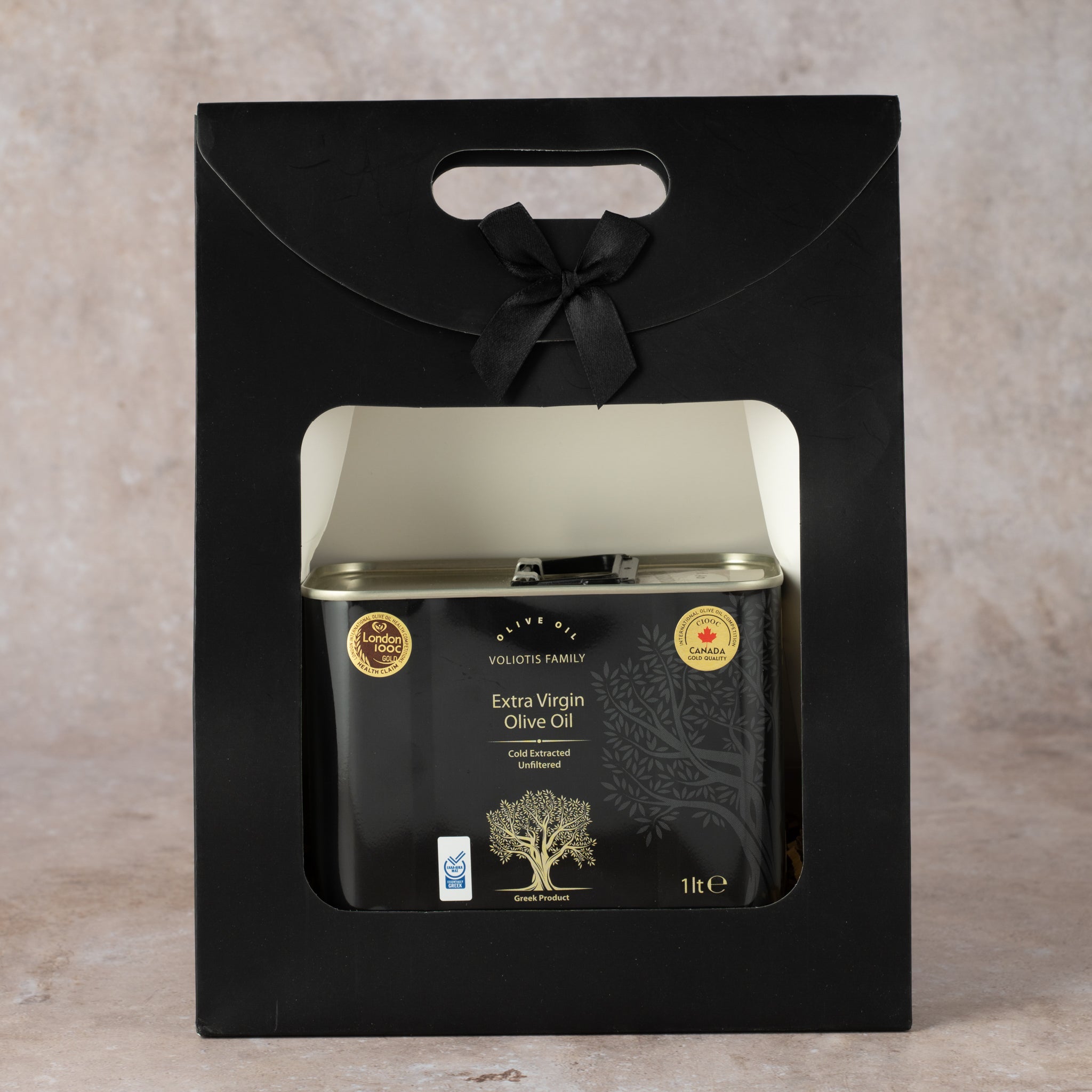 Olivenöl 1 Liter Kanister Voliotis Schwarze Edition in Geschenktüte