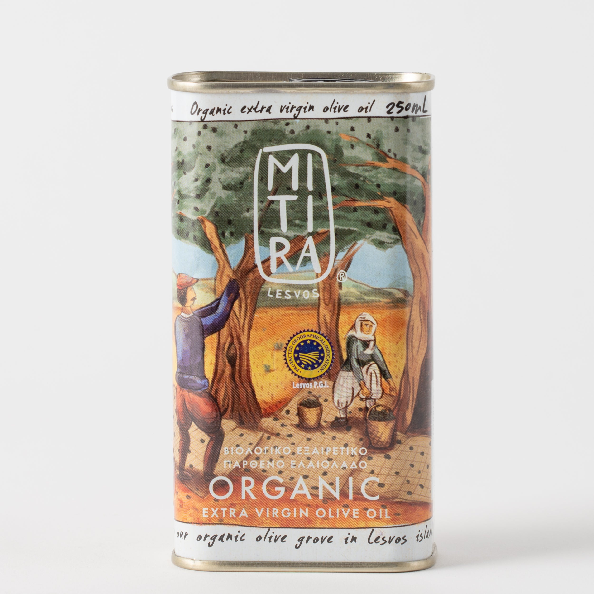 Bio Olivenöl 250ml Kanister Mitira Premium Lesbos in Geschenktüte