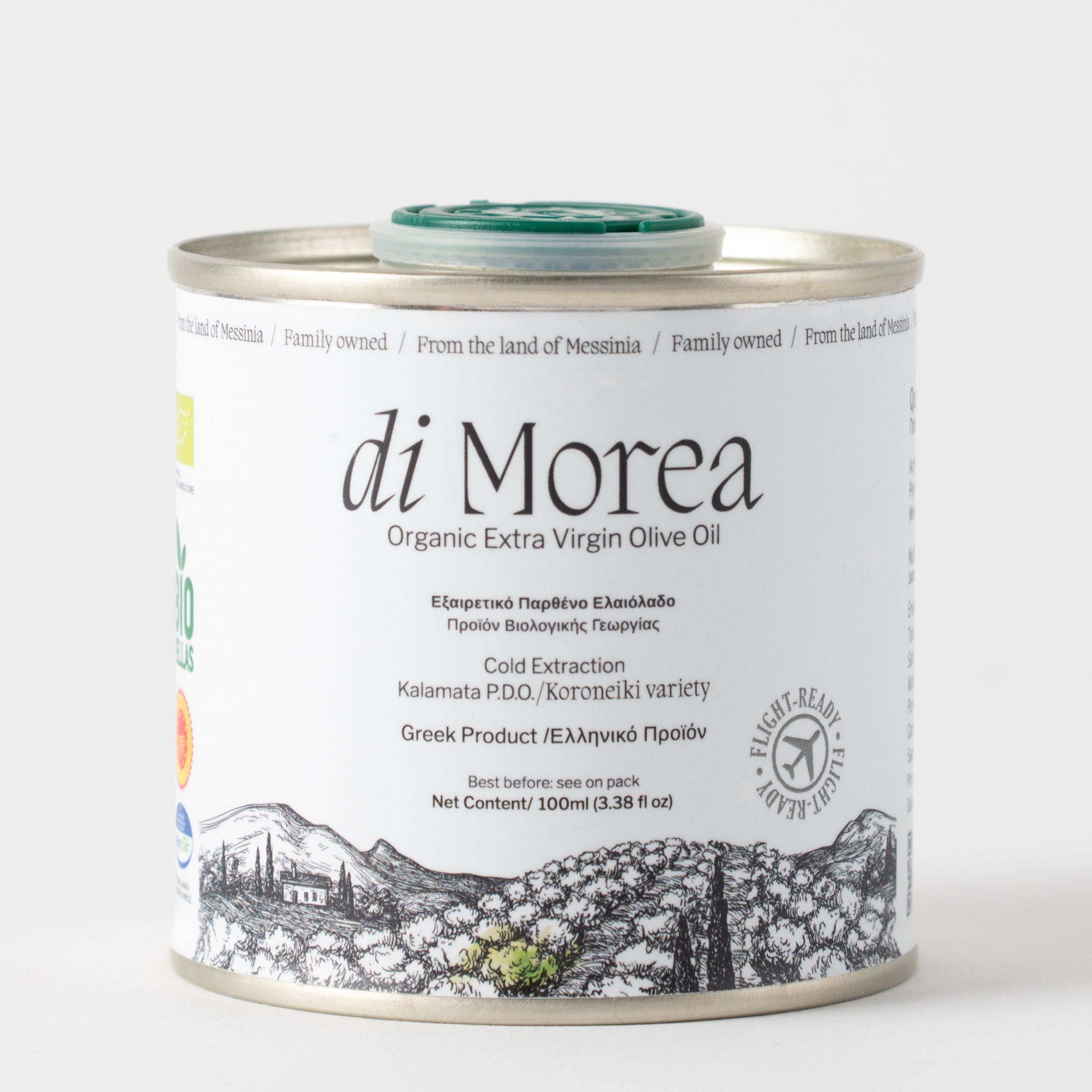 Bio Olivenöl Geschenktüte 100ml Dose Di Morea PDO Kalamata Weiße Edition