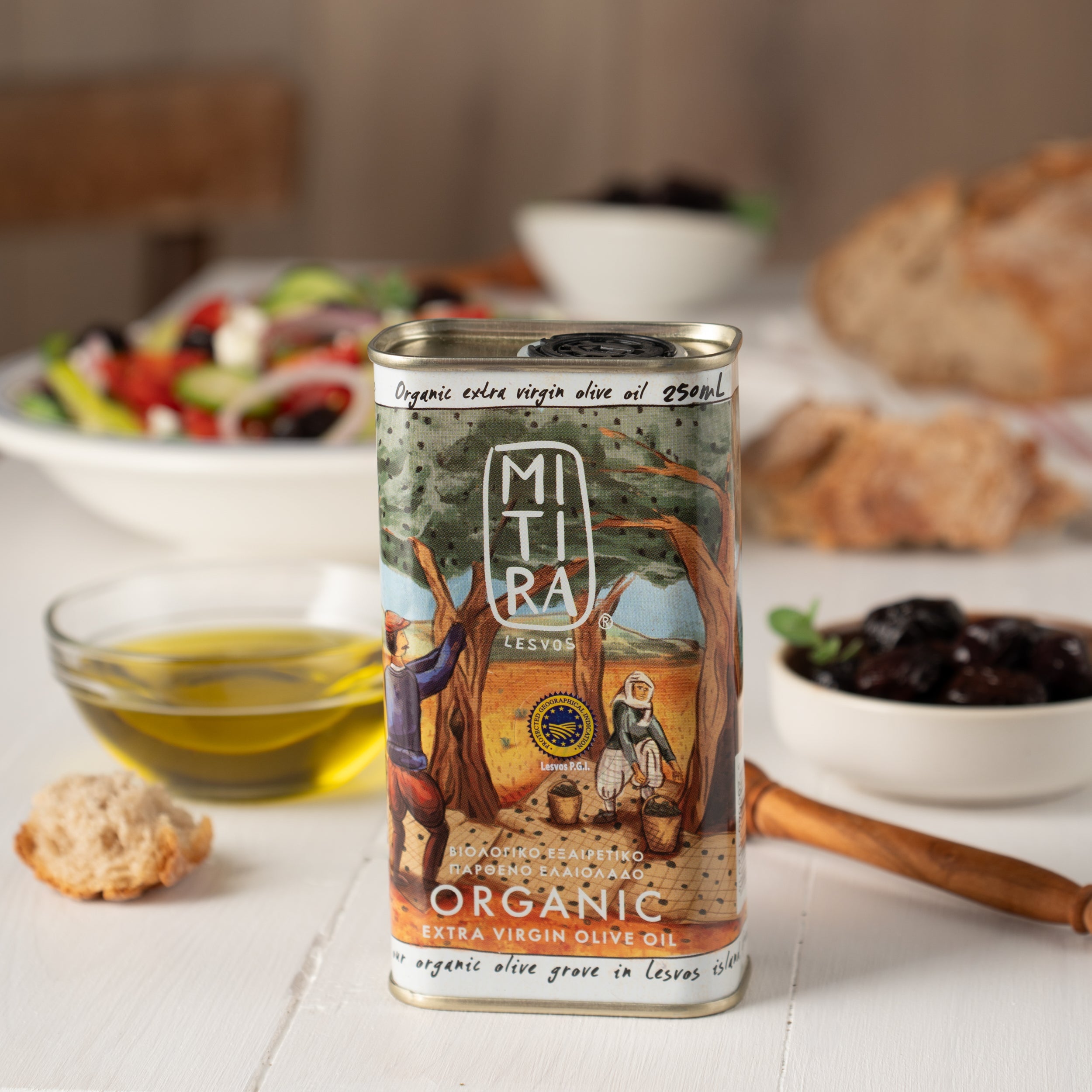 Bio Olivenöl 250ml Kanister Mitira Premium Lesbos in Geschenktüte