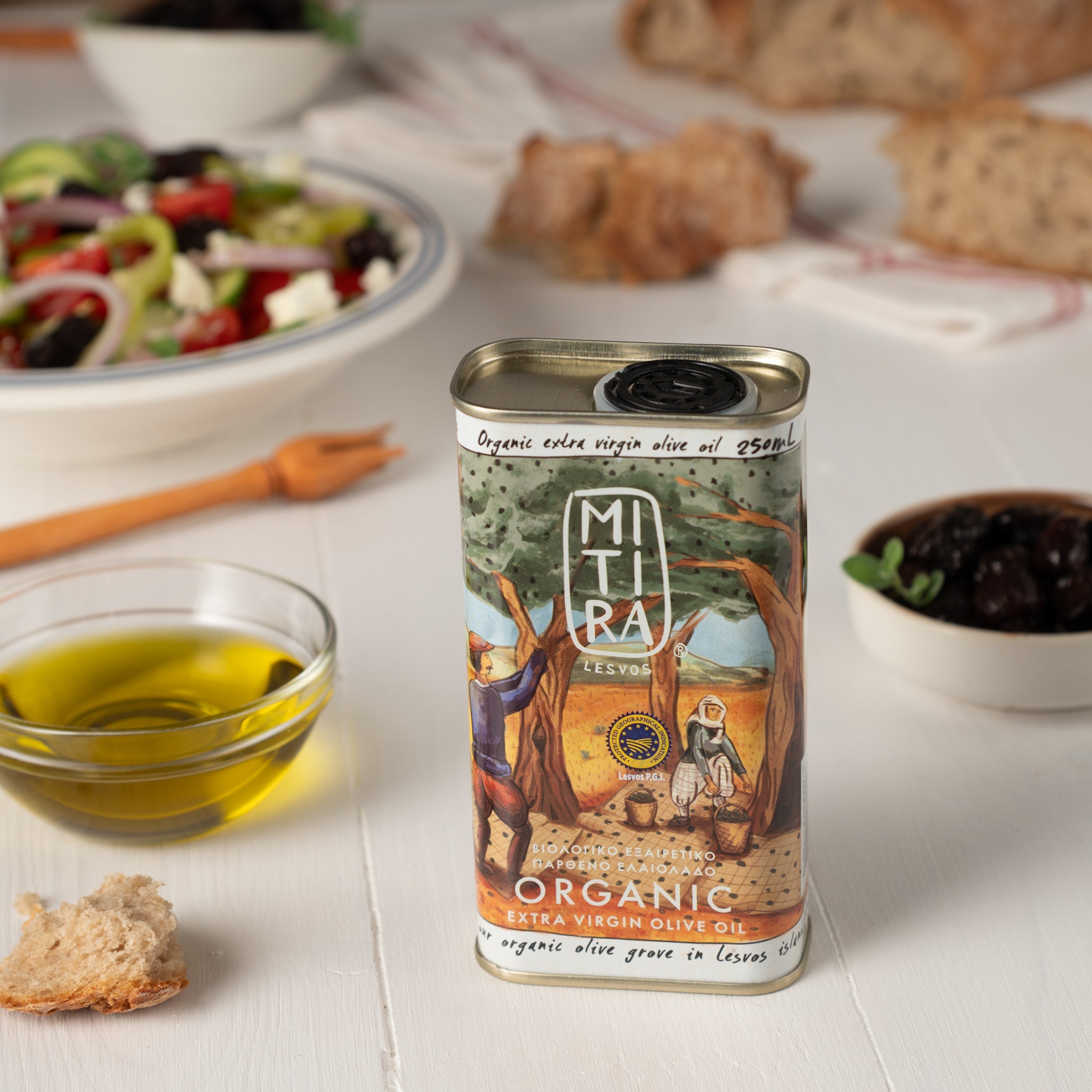 Bio Olivenöl 250ml Kanister Mitira Premium Lesbos in Geschenktüte