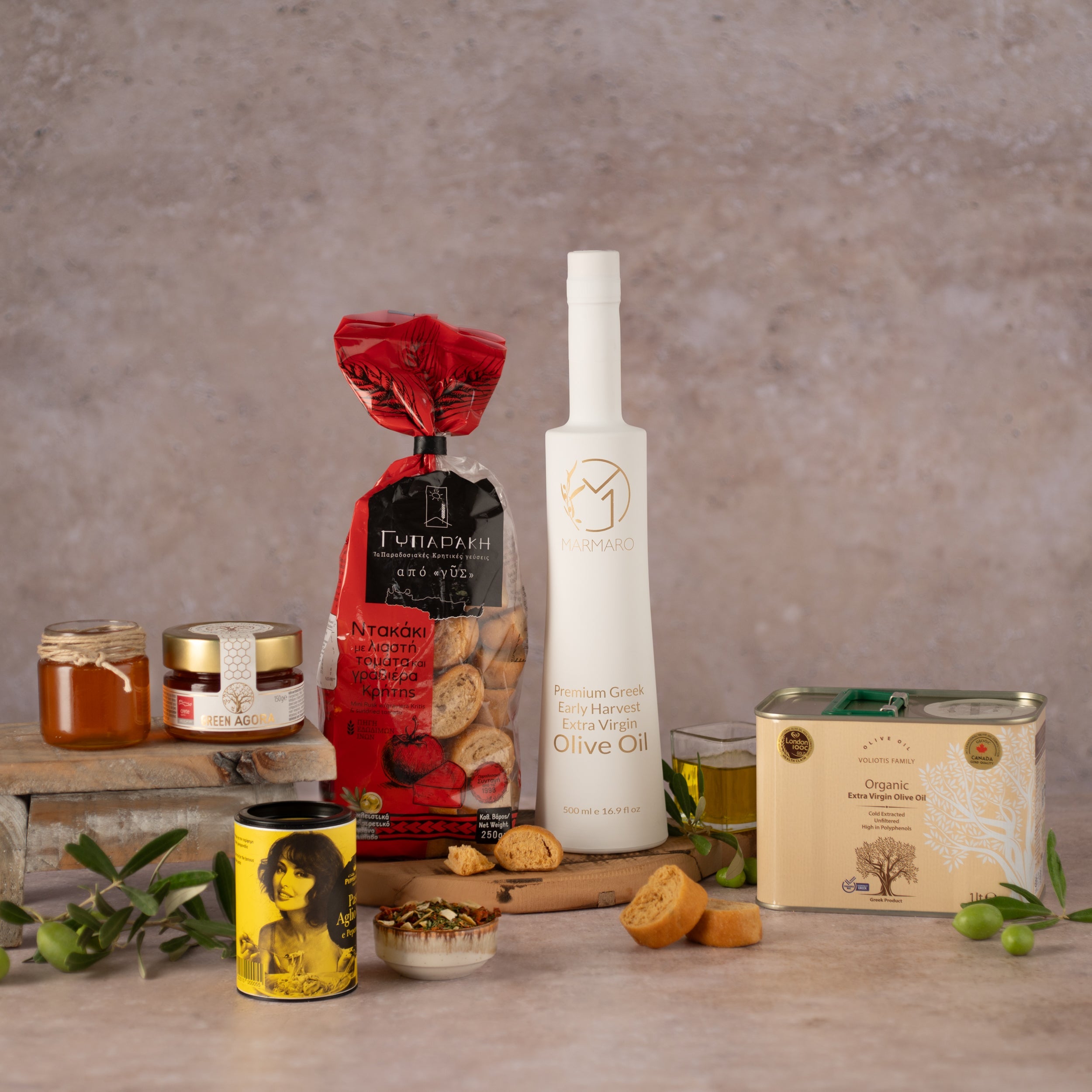 Olivenöl Geschenkbox | Atelier Mediterrane Set | 5-teilig mit Feinkost