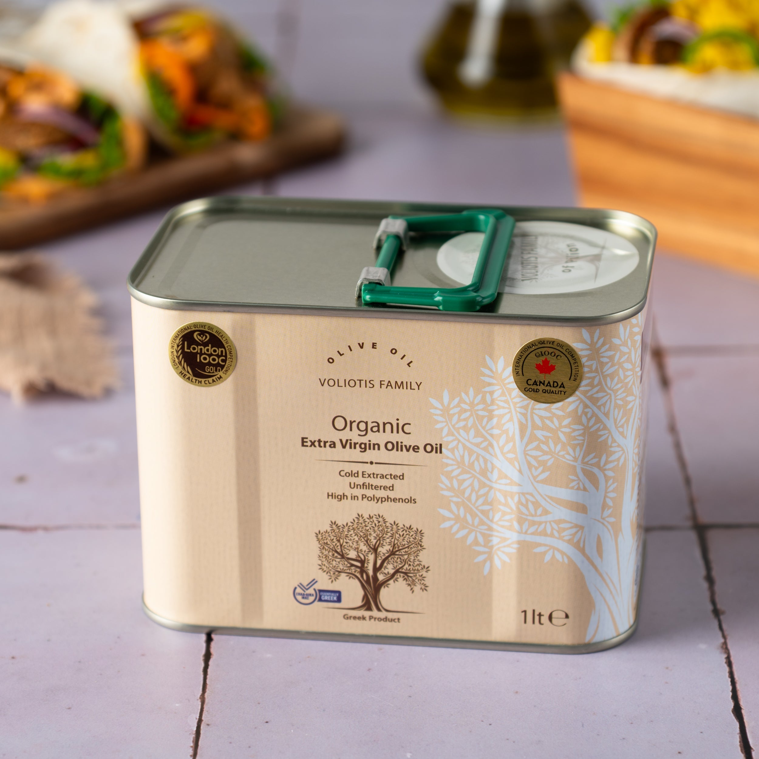 Bio Olivenöl 1 Liter Kanister Voliotis Beige Edition in Geschenktüte